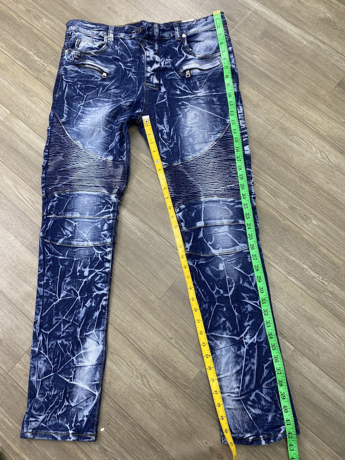 Japanese Brand Japanese Acid Wash Blue Balmain Style Bikers Pants Size US 34 / EU 50 - 18 Thumbnail