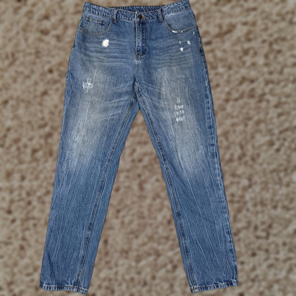 Denime Distressed Jeans Mens 32x30 Blue Light Wash Tapered Leg Zip Fly Denim 90s Mens Size US 32 / EU 48 - 1 Thumbnail