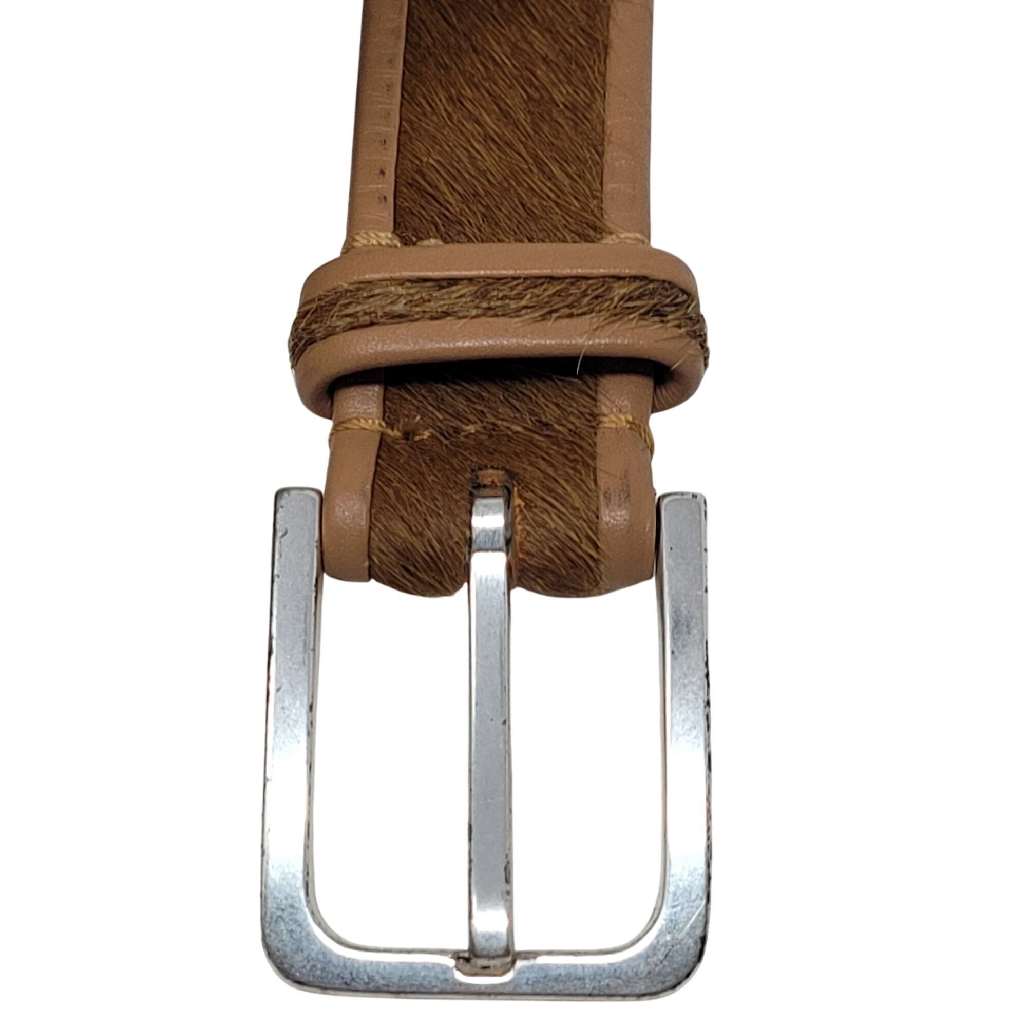 Liz Claiborne Vtg Liz Claiborne Tan Leather Pony Hair Belt Sz XL Cowgirl B Size ONE SIZE - 2 Thumbnail