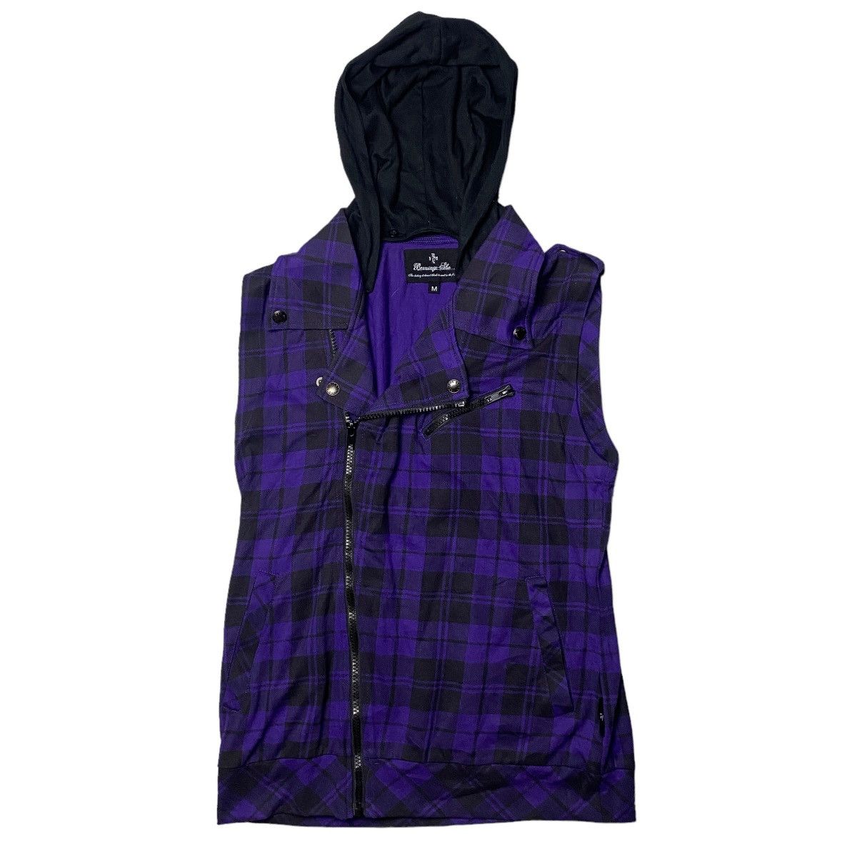 If Six Was Nine × Japanese Brand × Le Grande Bleu (L.G.B.) 2000's Berning Sho Asymetric Plaid Hoodie Size US S / EU 44-46 / 1 - 1 Thumbnail