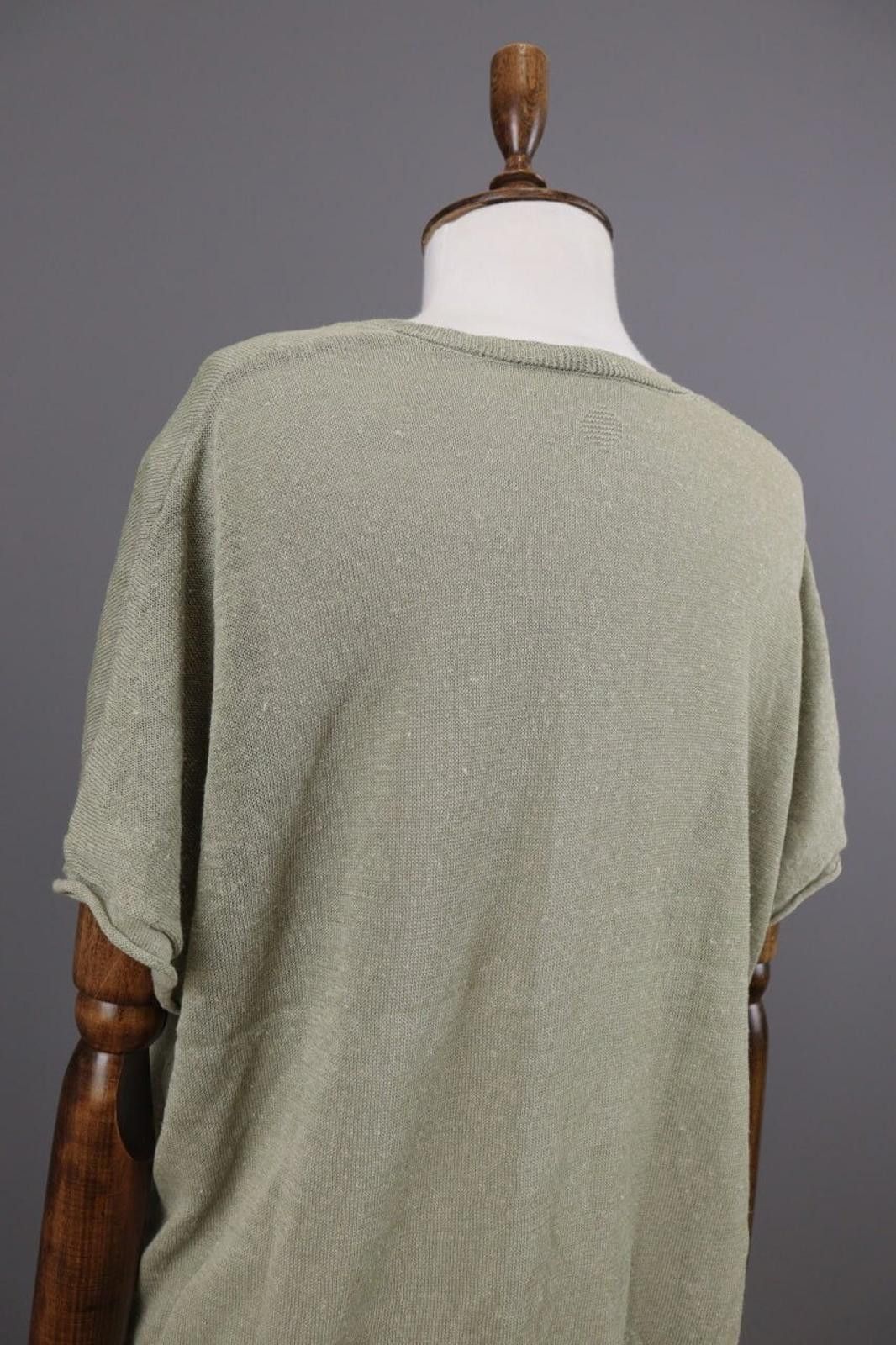 Oscar De La Renta Oska Khaki Linen V-Neck Crochet Knit Top Shirt Size 2 / M Size XS / US 0-2 / IT 36-38 - 12 Thumbnail