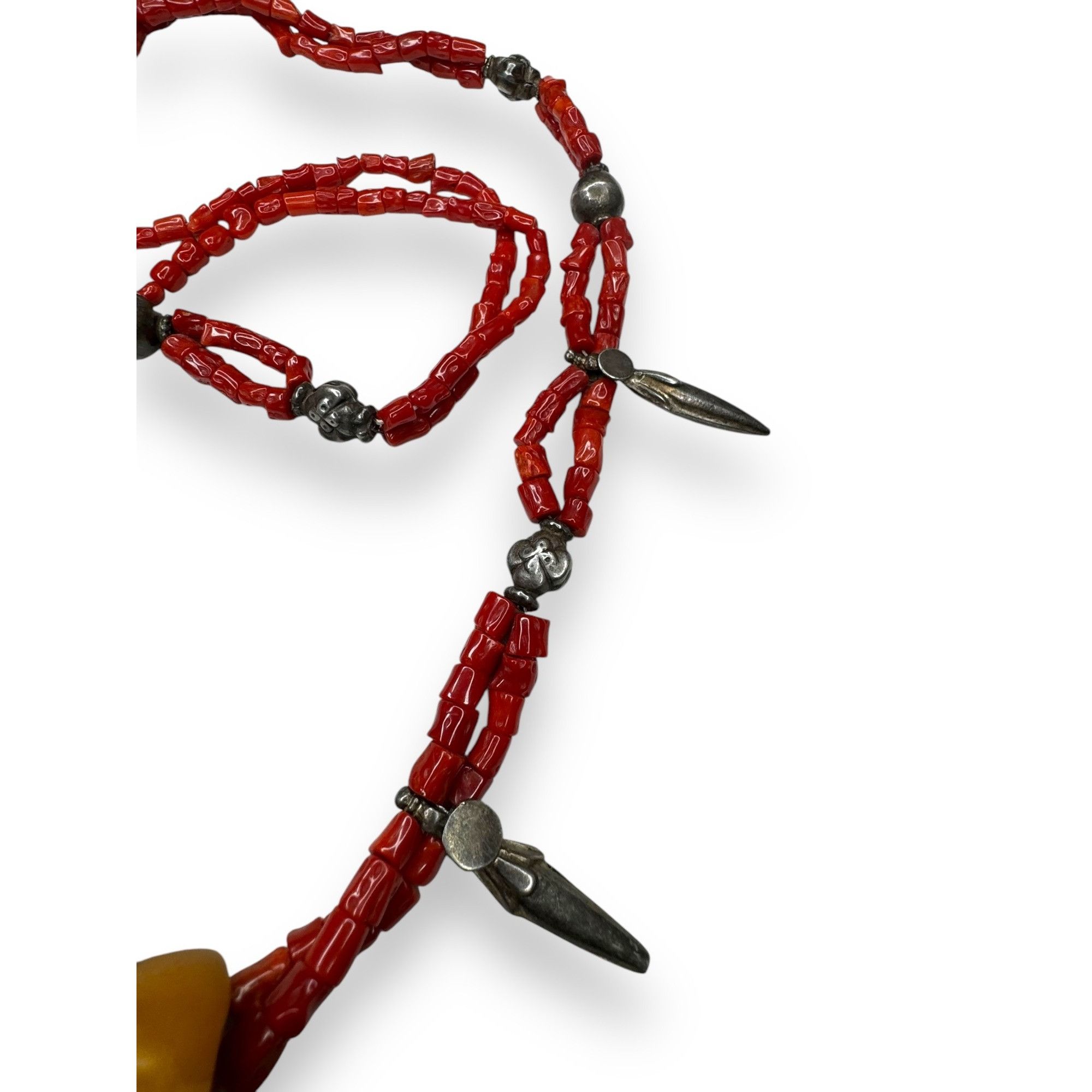 Other Antique Tribal Necklace Sterling Amber Coral Beads 30" State Size ONE SIZE - 7 Thumbnail