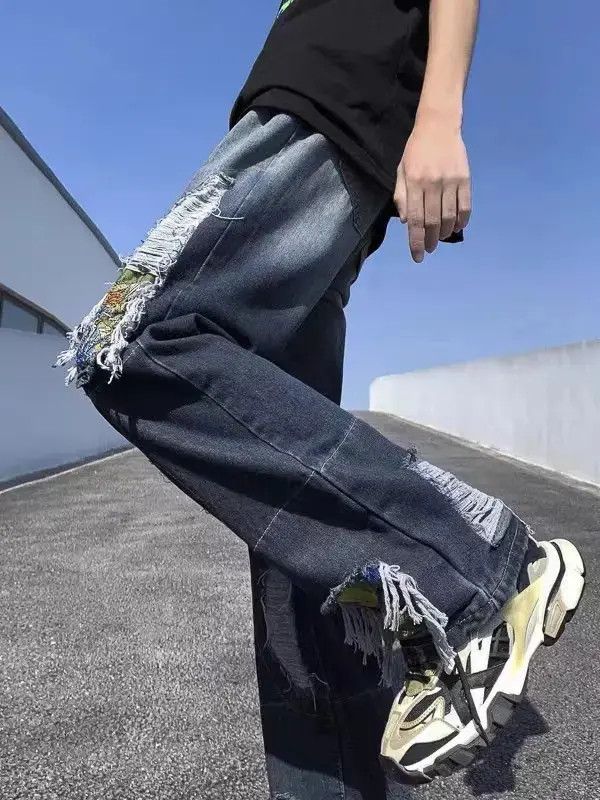 Designer × Japanese Brand Retro high street gradient patchwork ripped patch jeans Size US 33 - 3 Thumbnail