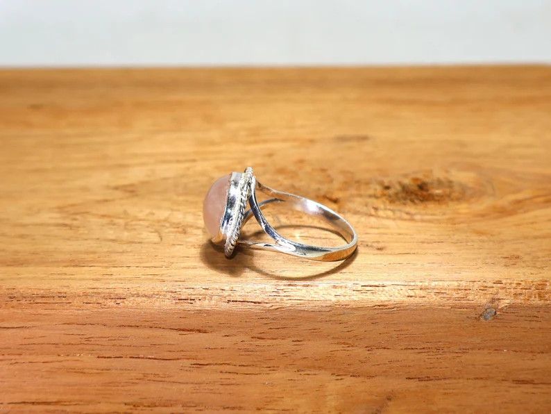 Handmade Rose Quartz Ring: Sterling Silver, Handmade Pink Gemstone Size ONE SIZE - 6 Thumbnail