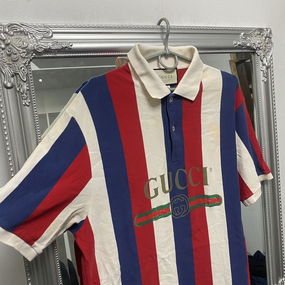 Gucci Vintage Gucci Polo Shirt Big Logo Tee Striped Size US L / EU 52-54 / 3 - 4 Thumbnail