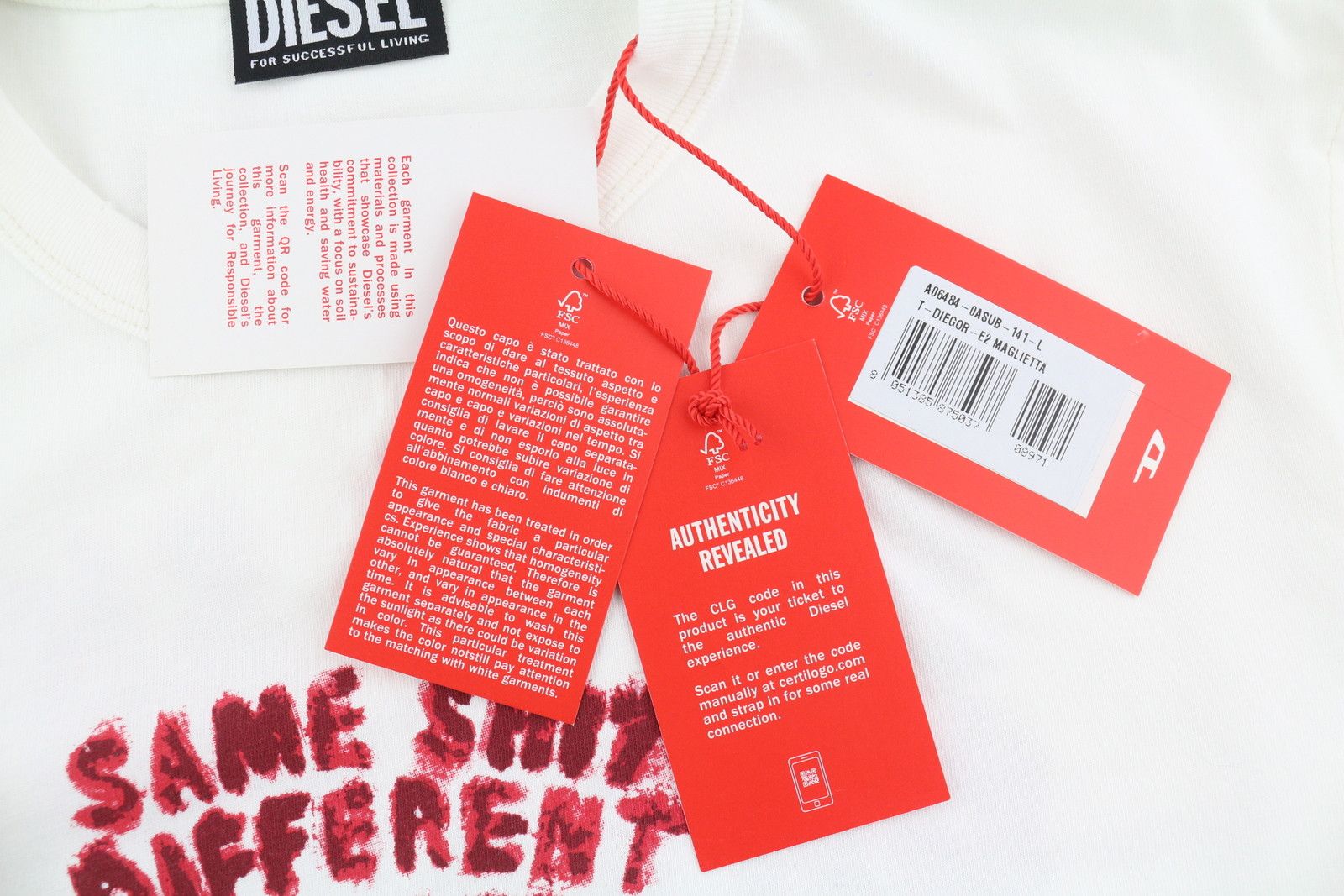 Diesel T-DIEGOR-E2 L White Crew Logo T-Shirt 41192 Size US L / EU 52-54 / 3 - 5 Thumbnail