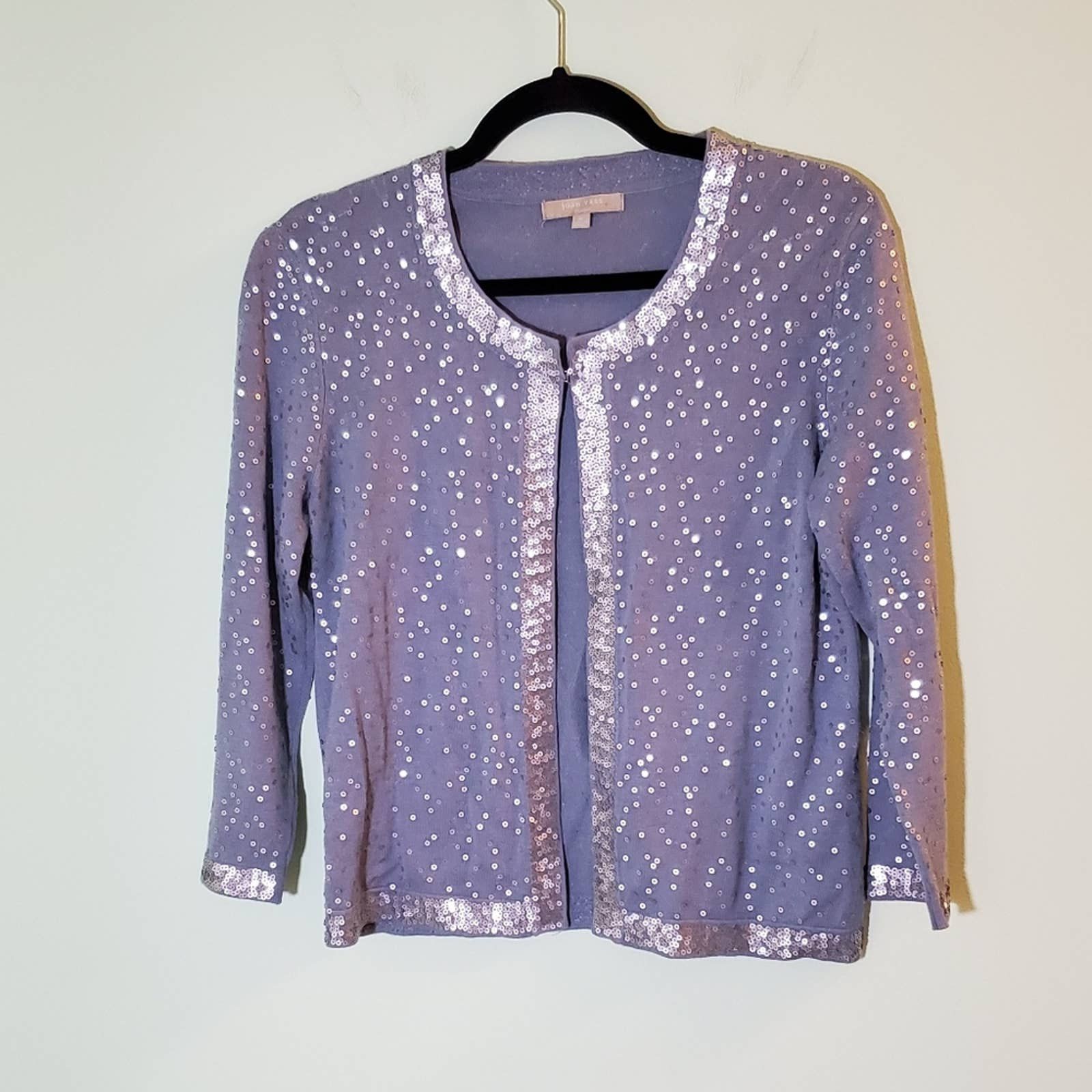 Joan Vass Studio Ice Blue w/ Silver Dots Cardigan Size 1