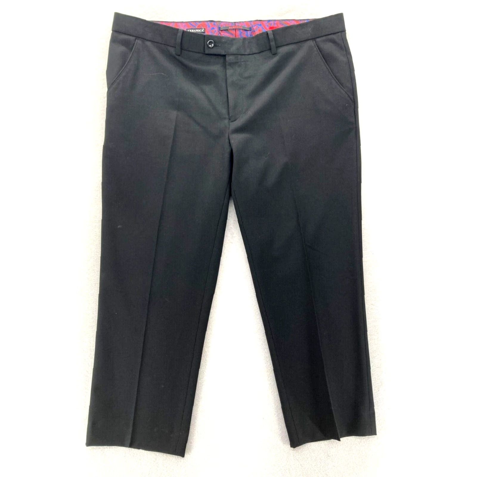Vintage Alberto Ceramica George Dress Pants Mens 42x28 Black Modern Fit Stretch Casual Dress Pants Mens 42 Black Regular Pockets Slashes Size US 42 / EU 58 - 2 Thumbnail