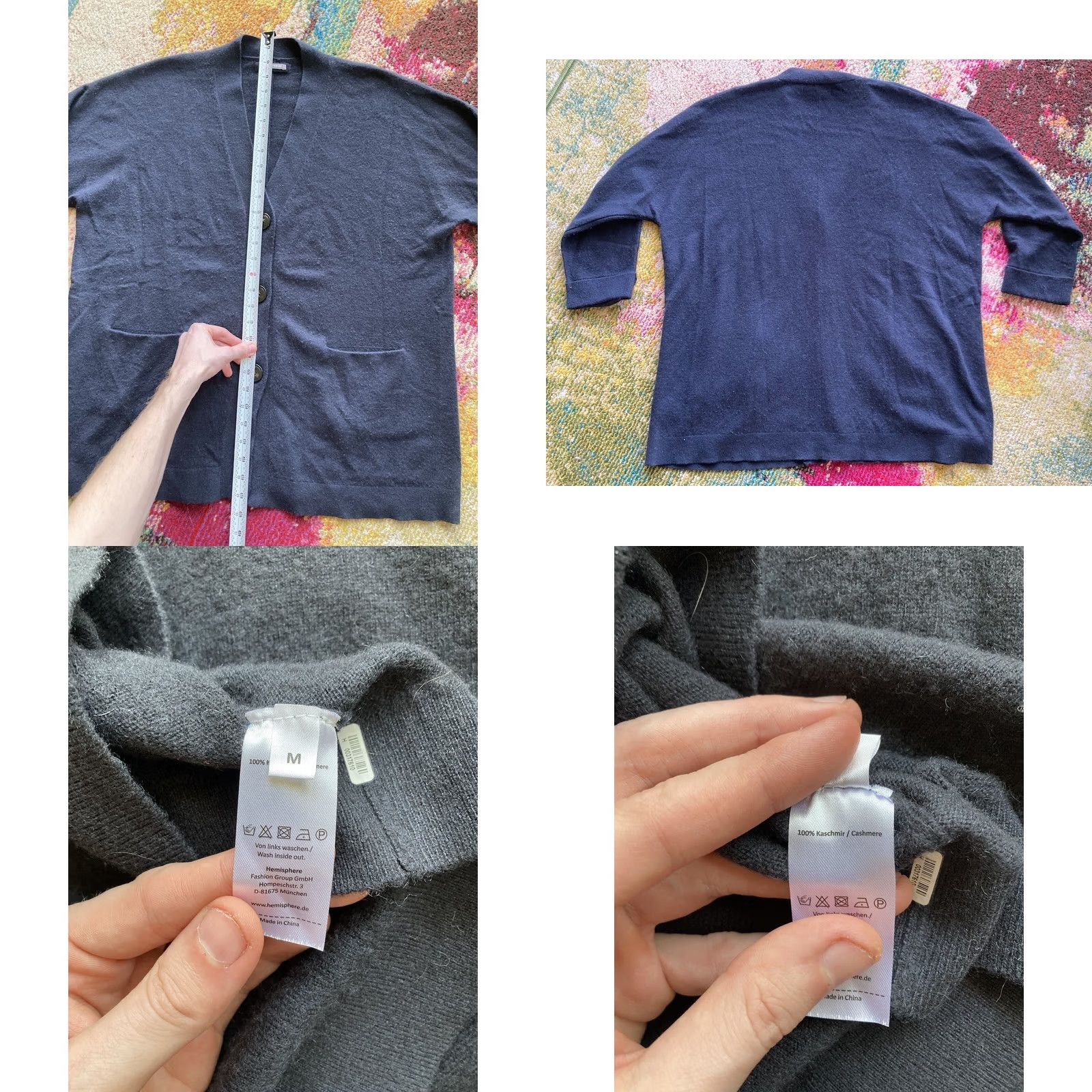 Vintage Hemisphere Cardigan Sweater Womens Medium V-Neck Blue 100% Cashmere Pockets Classic Knit Shirt/Top Size M / US 6-8 / IT 42-44 - 8 Thumbnail
