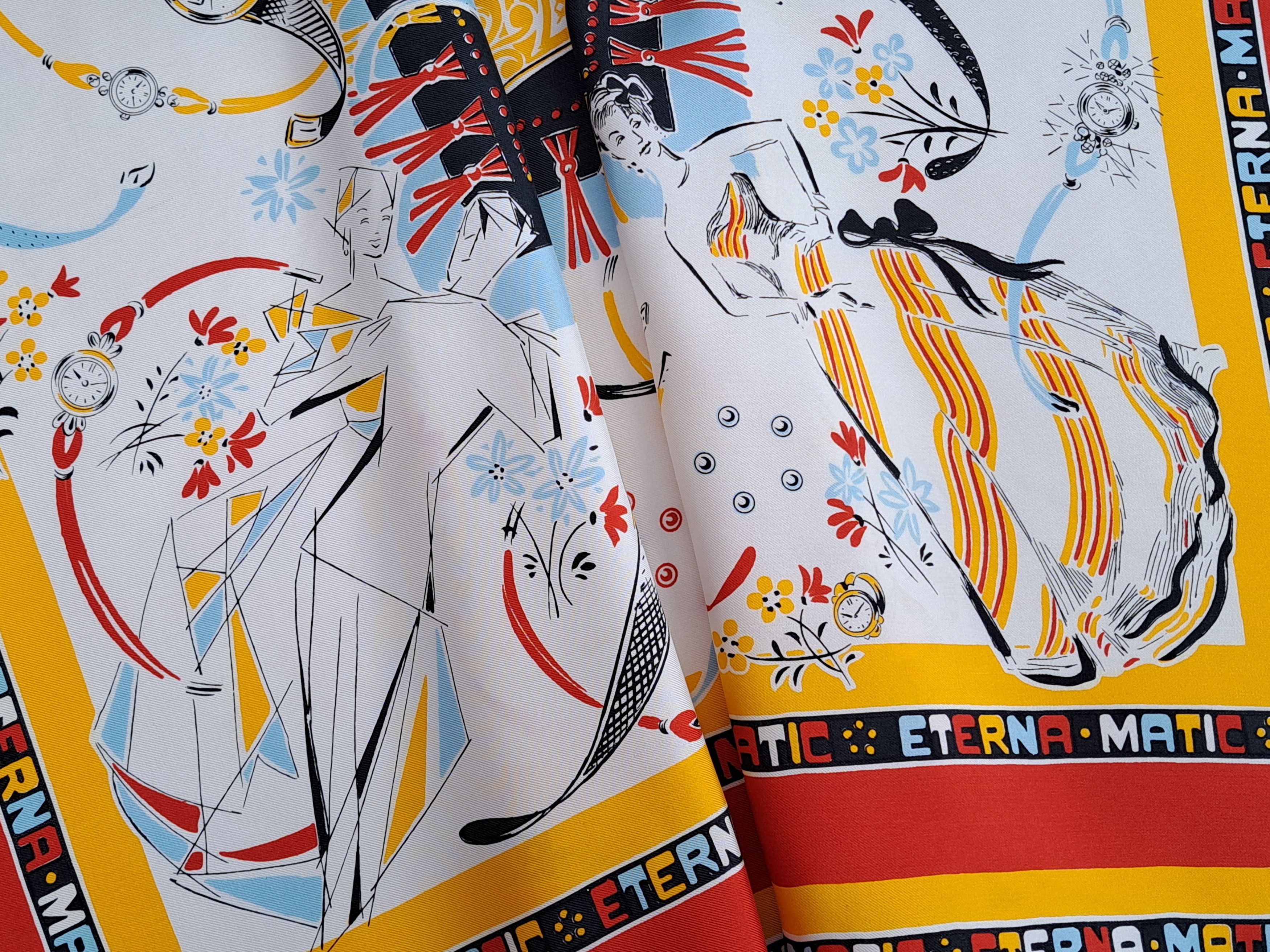 Designer × Vintage ETERNA MATIC vintage clock pattern silk scarf. Size ONE SIZE - 3 Thumbnail