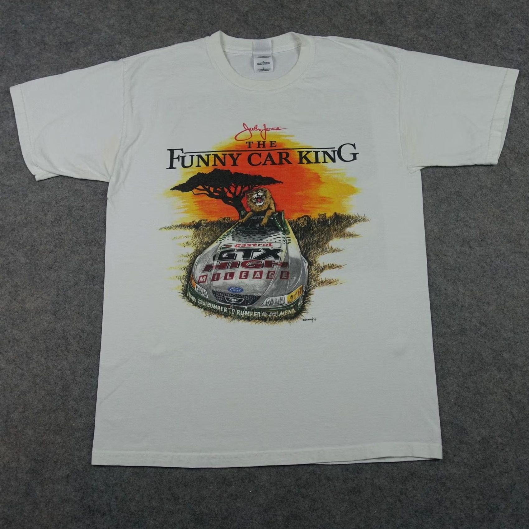 Gildan VINTAGE John Force Shirt Mens Large White Funny Car King Jungle Lion NHRA 2003 Size US L / EU 52-54 / 3 - 2 Thumbnail