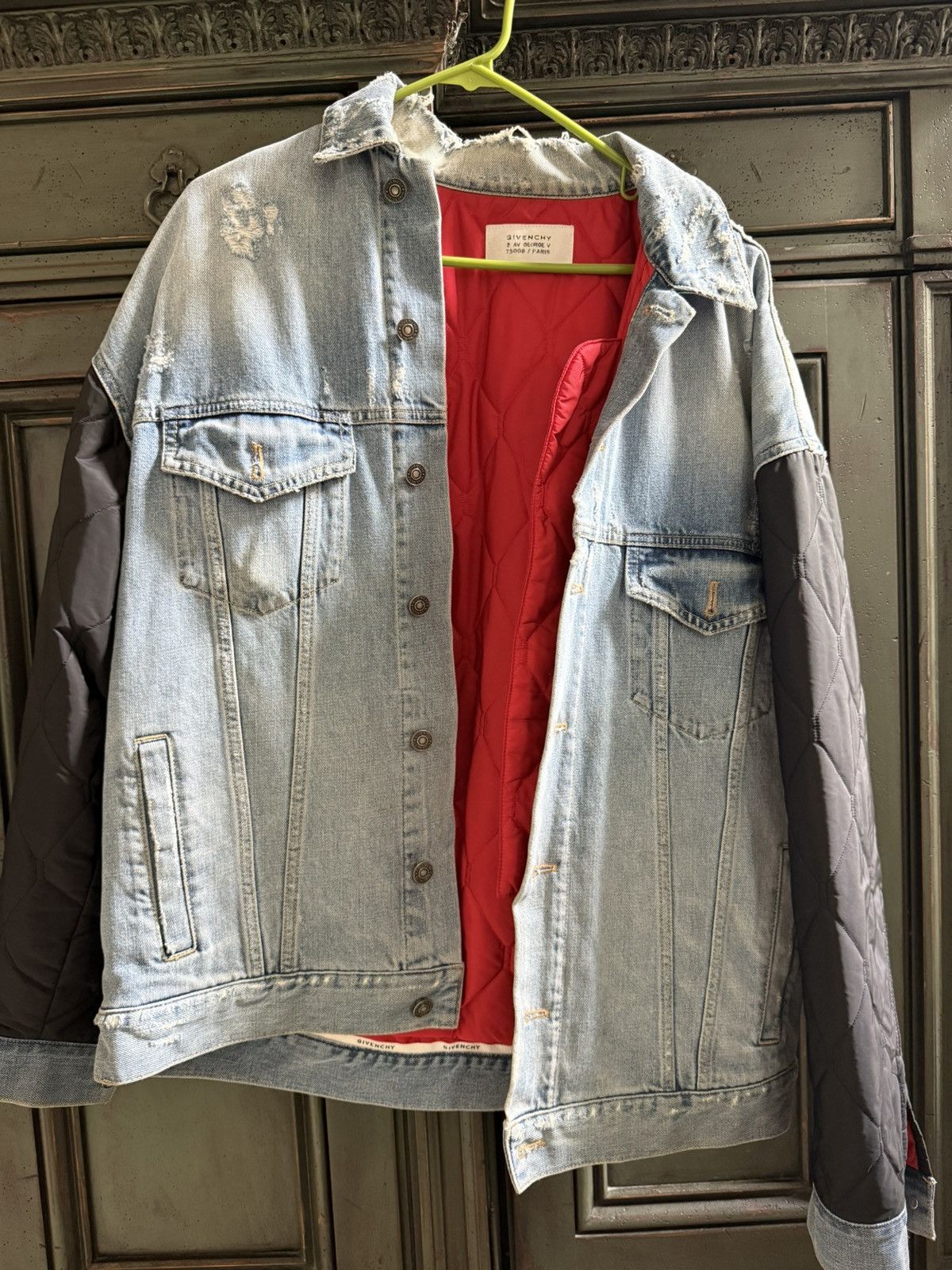 Givenchy Givenchy FW16 Hybrid Distressed Denim Jacket Quilted Sleeves Size US XL / EU 56 / 4 - 1 Thumbnail