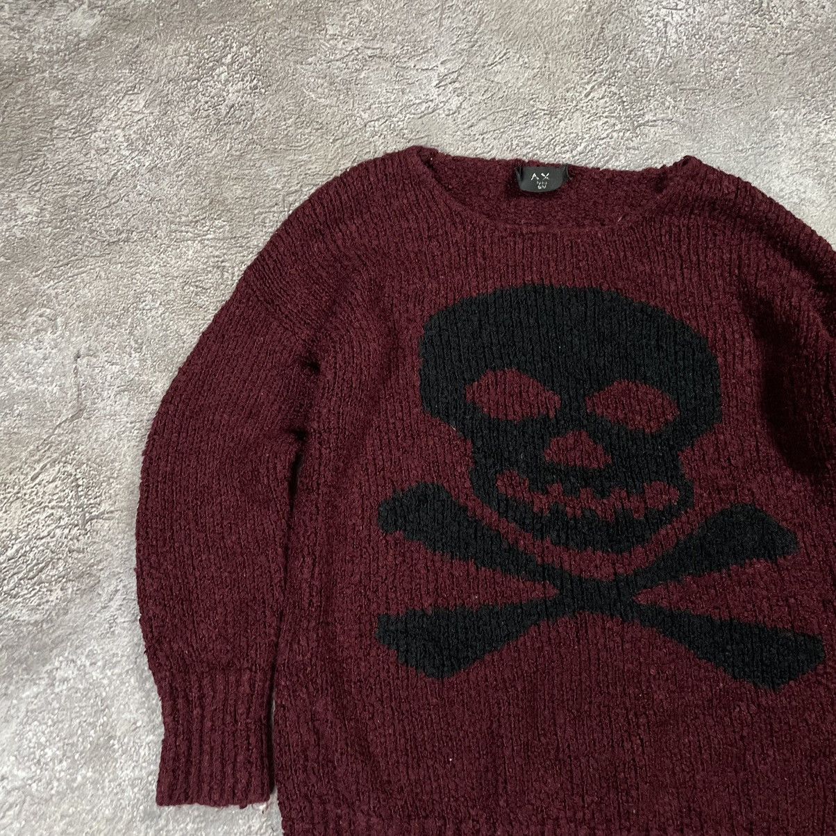 Vintage Vintage 90s Skull Knit Sweater Grunge Punk Burgundy Baggy L Size L / US 10 / IT 46 - 2 Thumbnail