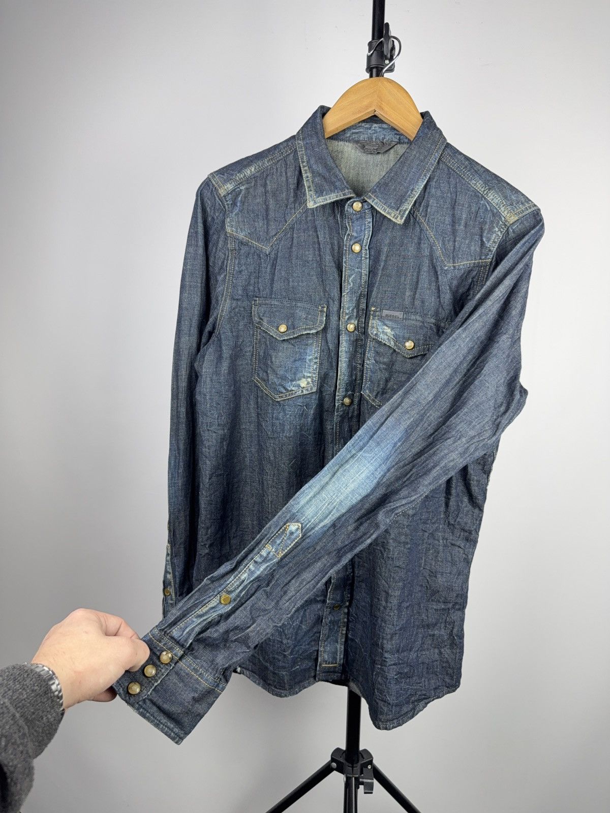 Diesel 00s Vintage Diesel Western Denim Shirt Faded Blue Cotton Size US L / EU 52-54 / 3 - 8 Thumbnail