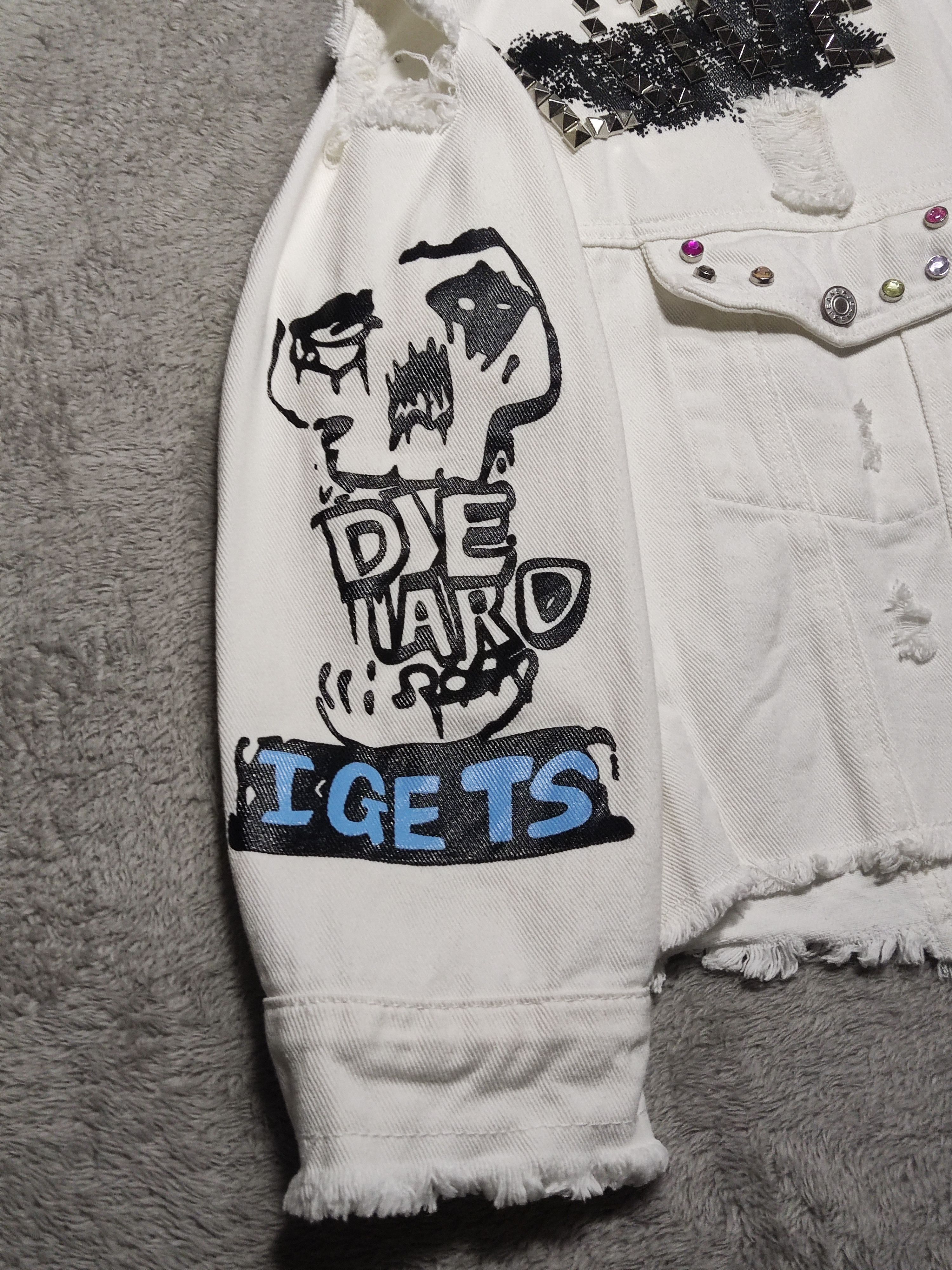 Le Grande Bleu (L.G.B.) Distressed Cyber-Punk Studded Denim Jacket- Harajuku Style Size M / US 6-8 / IT 42-44 - 5 Thumbnail