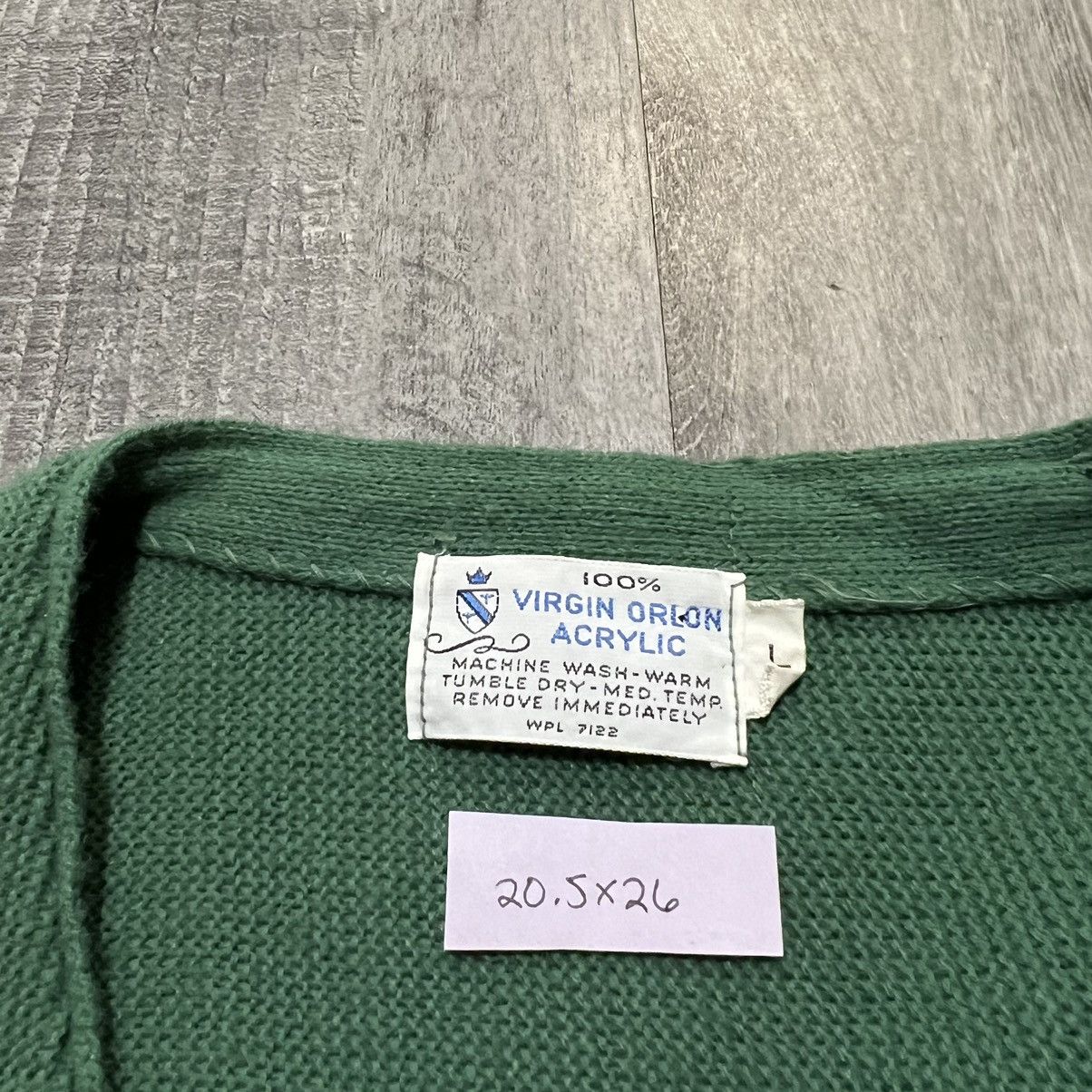Vintage VTG 1980s Green Orlon Acrylic Knit Pocket Cardigan Sweater Size US L / EU 52-54 / 3 - 5 Thumbnail