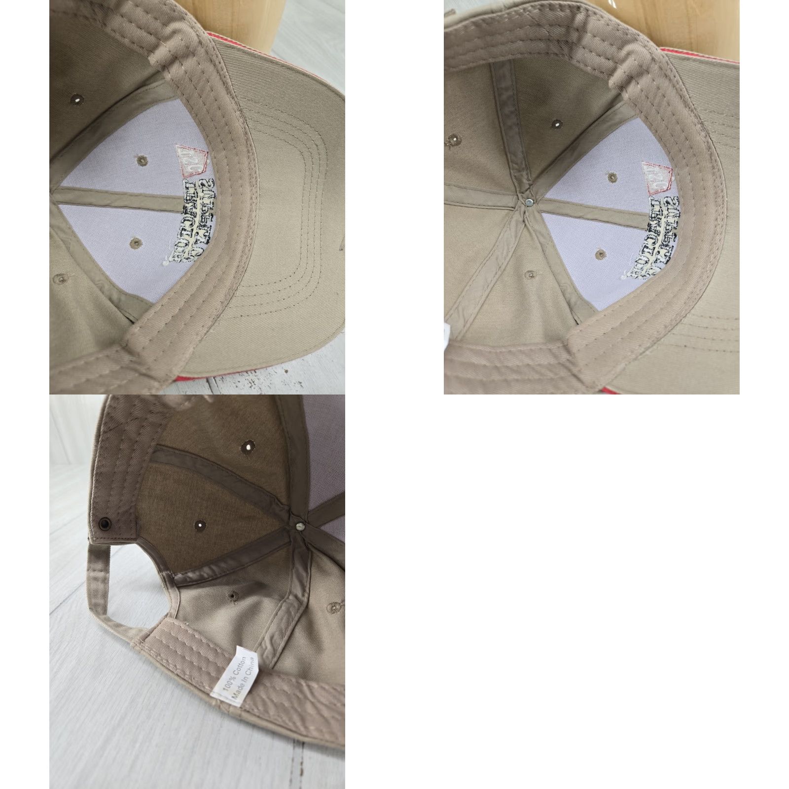 Vintage TSC Adjustable Baseball Cap Hat Tan Red Trim Adult One Size Beige Men Baseball Cap Adjustable Size ONE SIZE - 9 Thumbnail