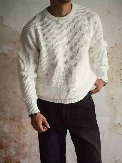 VIBE White Striped Knit Sweater Size US M / EU 48-50 / 2 - 1 Thumbnail
