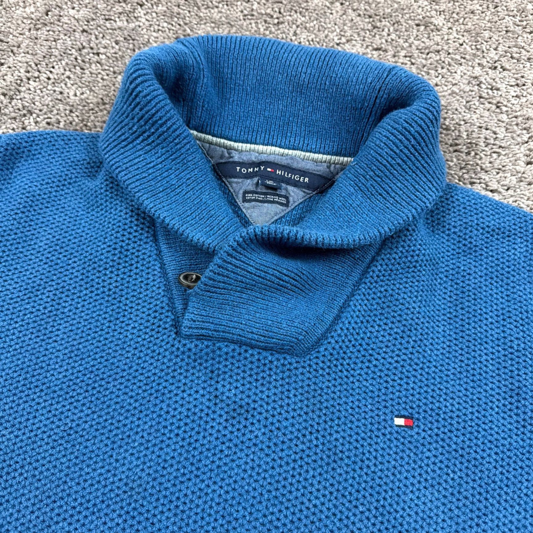 Tommy Hilfiger Tommy Hilfiger Sweater Mens L Blue Knit Merino Wool Pima Cotton Shawl Collar Logo Pullover Casual Size US L / EU 52-54 / 3 - 2 Thumbnail