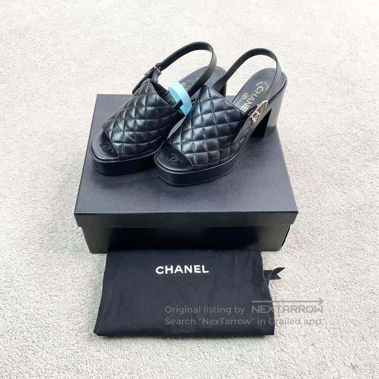 Chanel Chanel 24P black diamond checkered block heel sandals| Size US 6.5 / IT 36.5 - 2 Thumbnail