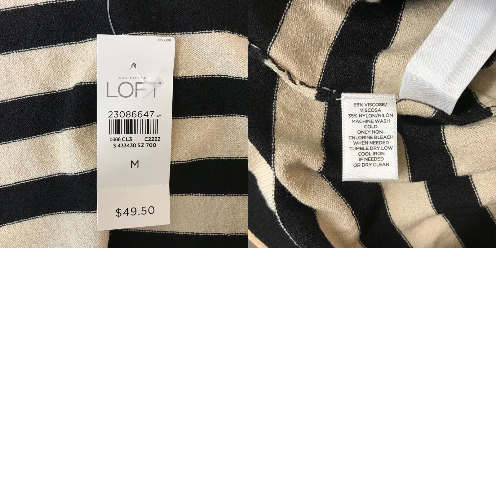 Loft LOFT Women's Medium Tan/Black Stripe Short Sleeve Round Neck Blouse Top Size M / US 6-8 / IT 42-44 - 8 Thumbnail