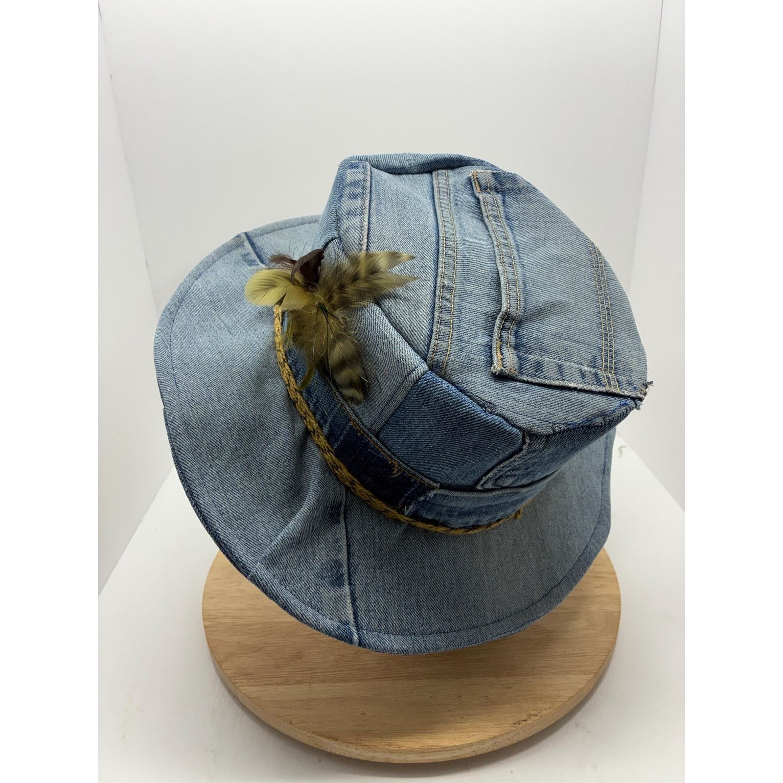 Other Handmade Upcycled Levi's Denim Bucket Hat – Pheasant Feather Size ONE SIZE - 4 Thumbnail