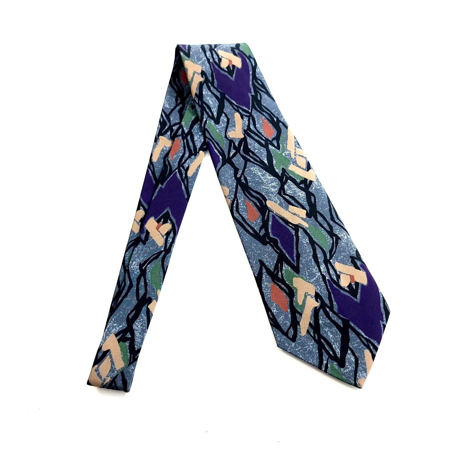 Designer Norseman Gray Tan Print Abstract Polyester Short Tie Size ONE SIZE - 6 Thumbnail