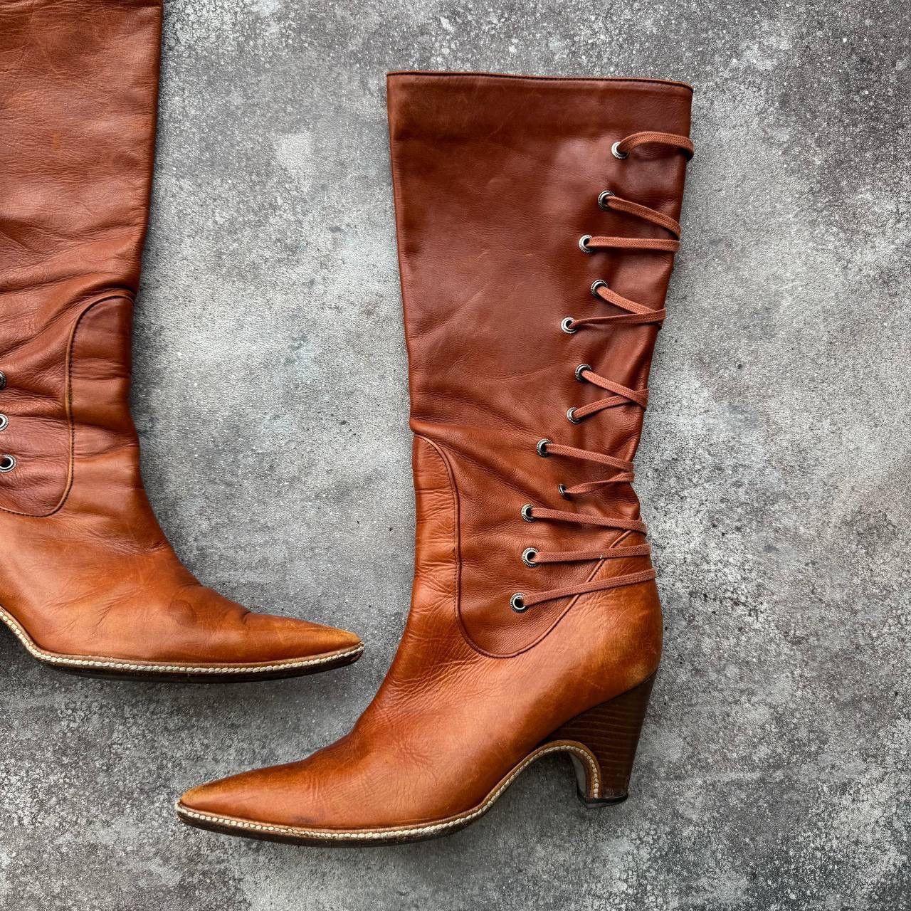 Dries Van Noten × Vintage Dries Van Noten Vero Cucio Vintage Leather Heel Boots Size US 7 / IT 37 - 7 Thumbnail