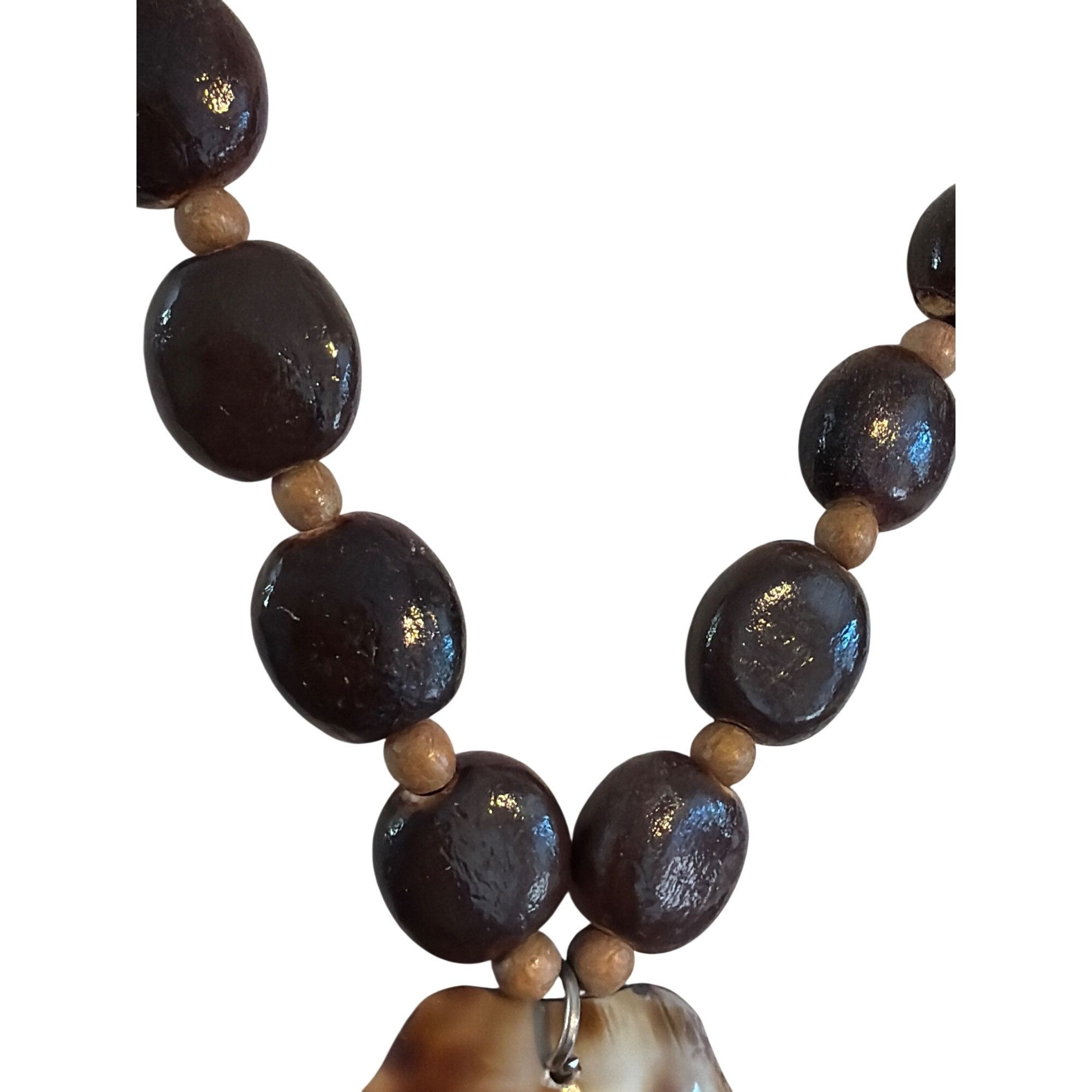 Other Vtg Shell Flower Pendant Wood Bead Necklace Earrings Set Vac Size ONE SIZE - 5 Thumbnail