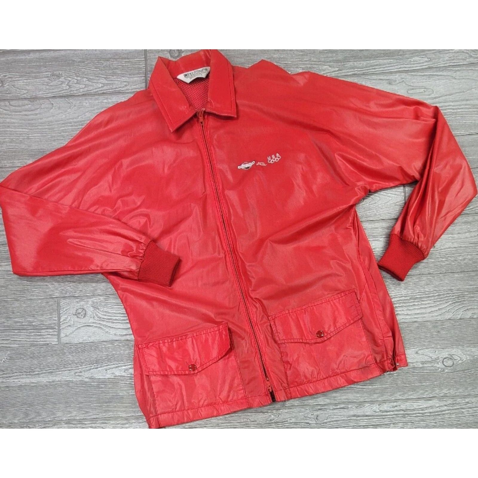 Vintage VINTAGE West Wind Jacket Mens Red Nylon Full Zip Windbreaker 1988 Olympics USA Logo Zipper Pull Size US M / EU 48-50 / 2 - 2 Thumbnail