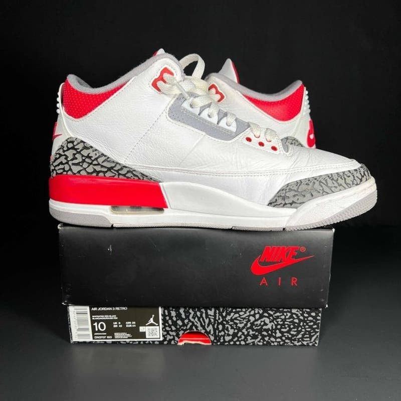 image of Air Jordan 3 Retro 'fire Red' 2022 Men's Sneakers - Size 10 in White