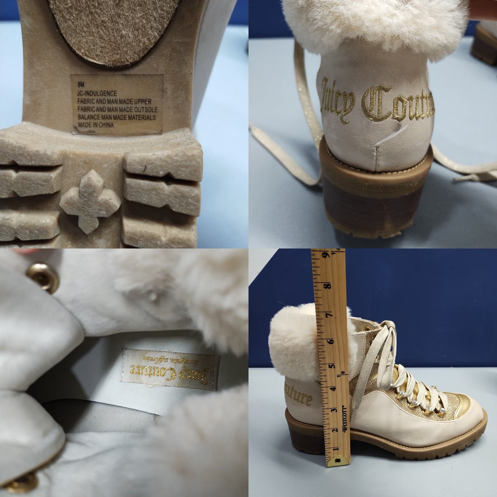 Juicy Couture Juicy Couture Heeled Boots Women's Size 8M Gold Sude Leather Faux Fur Lace-up Bootie Size US 8 / IT 38 - 8 Thumbnail