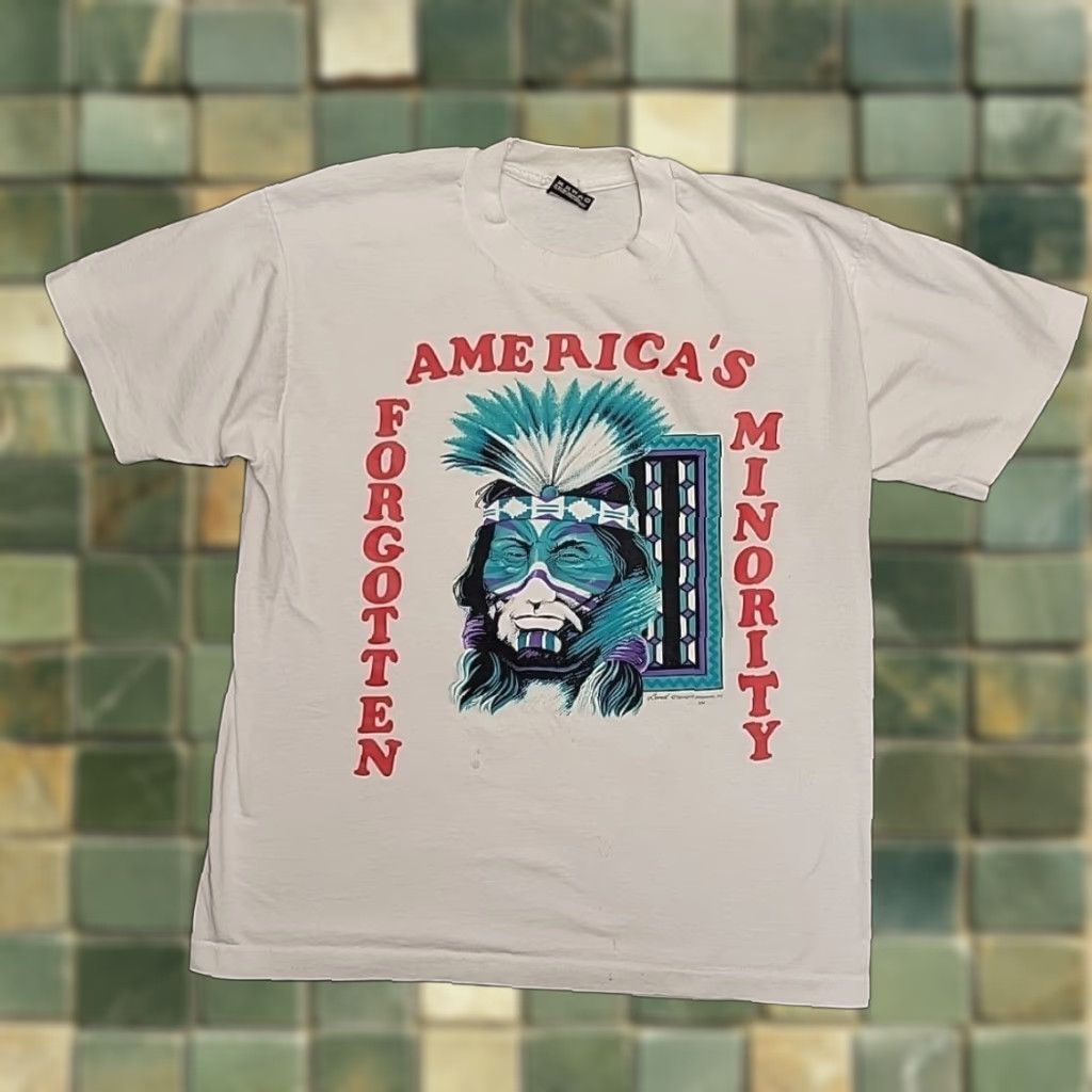 Fruit Of The Loom VINTAGE Shirt Mens L White Single Stitch Americas Forgotten Minority Made in USA Shirt Mens L White Graphic Print 80s 90s USA American Nature Mens Size US L / EU 52-54 / 3 - 1 Thumbnail