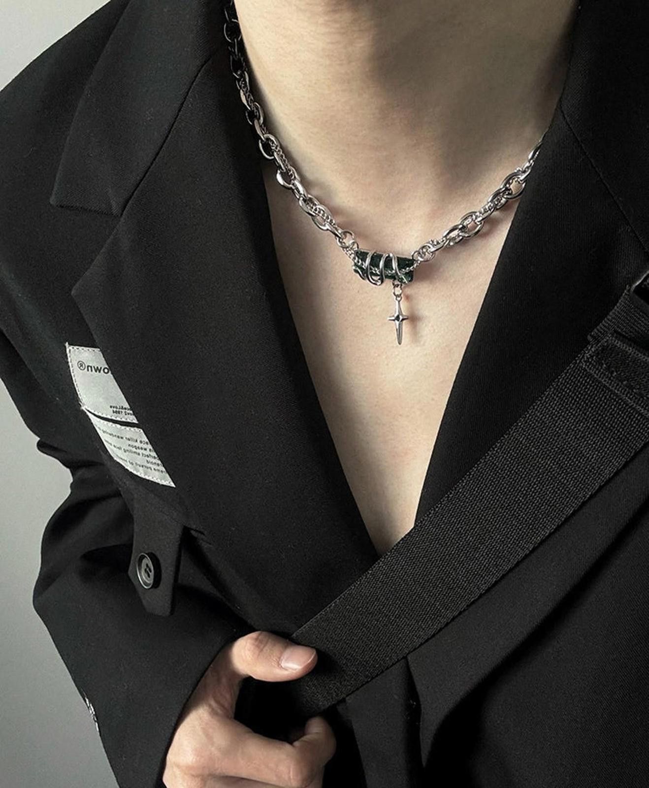 Jewelry Silver Chain Men's Necklace with Cross Pendant Size ONE SIZE - 2 Thumbnail