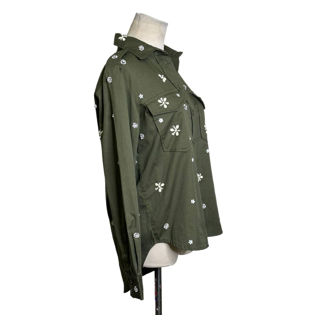 Joie Joie “Hayfa” Military Green Button Front Floral Shirt XS Size XS / US 0-2 / IT 36-38 - 13 Thumbnail