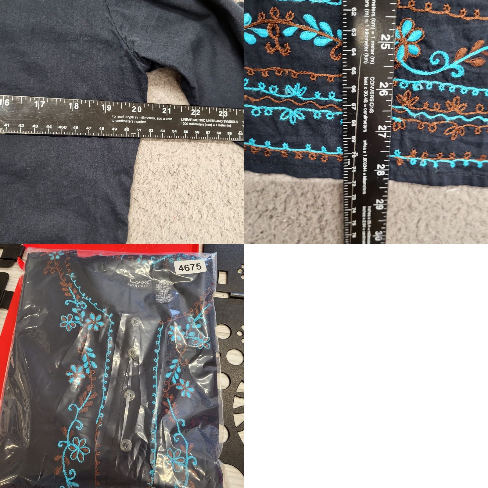 Vintage Cejon Blouse Women's M/L Black Teal Embroidered Long Sleeve Tunic Boho Shirt Dress? Size M / US 6-8 / IT 42-44 - 9 Thumbnail
