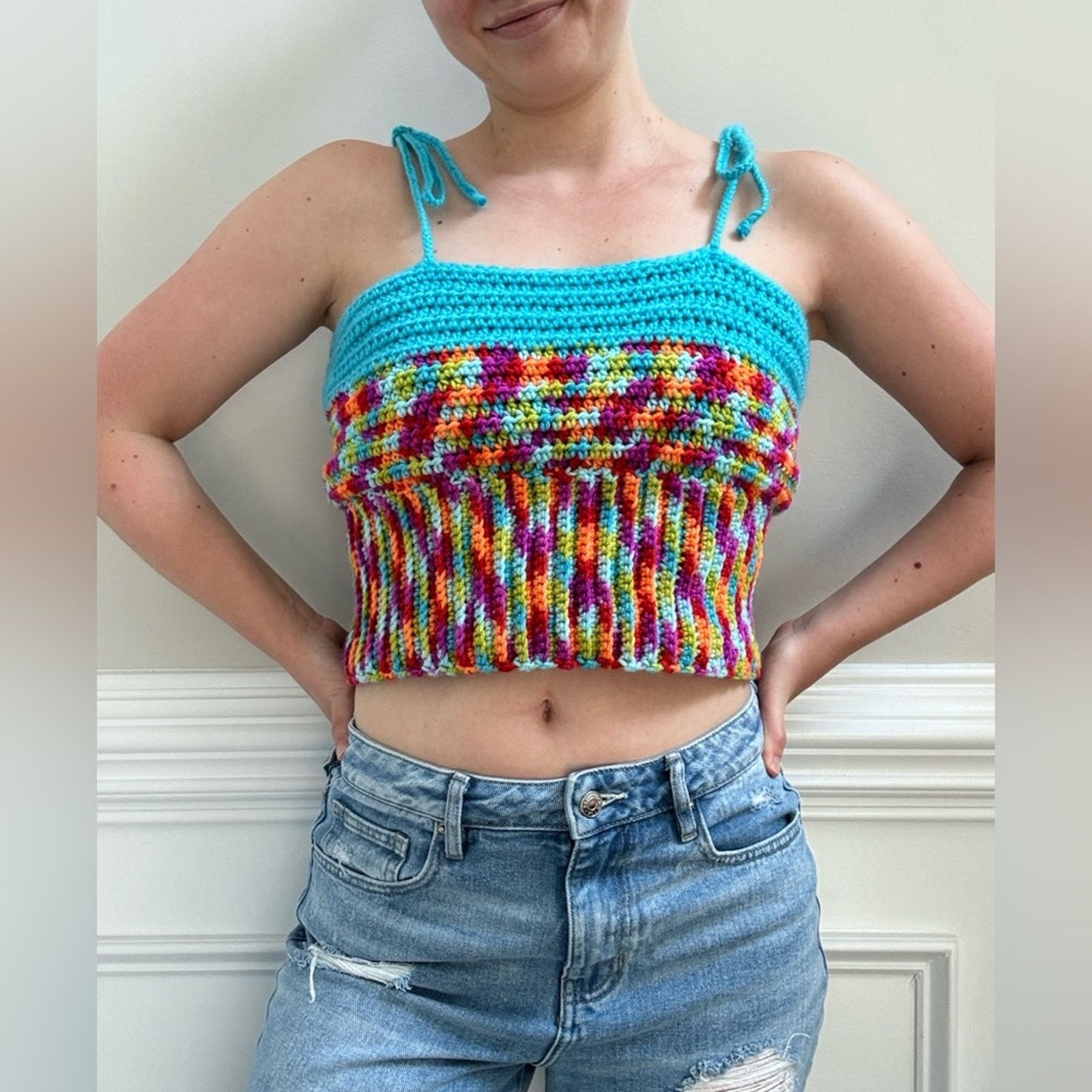 Handmade Handmade Crochet Adjustable Tie Strap Crop Top 100% Recycled Size L / US 10 / IT 46 - 13 Thumbnail