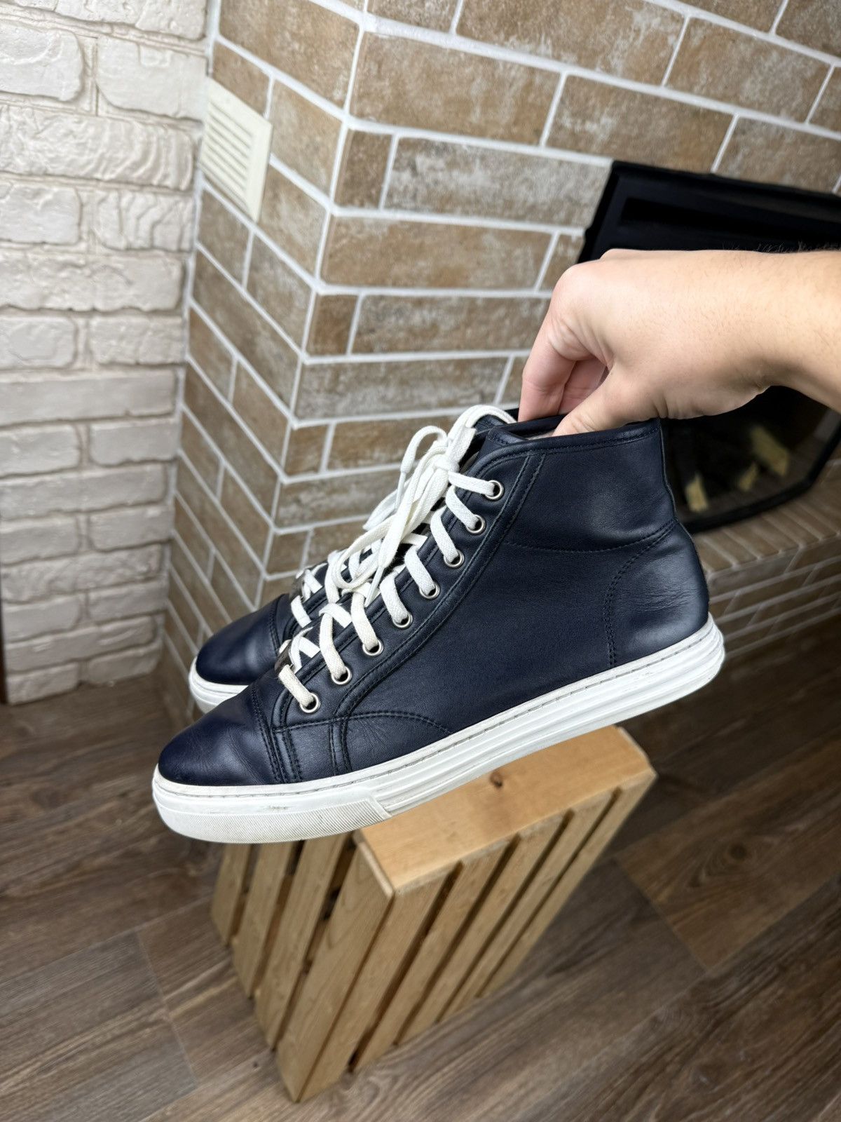 Gucci Gucci Blue Leather Hi Top Sneakers Size US 6.5 / EU 39-40 - 6 Thumbnail