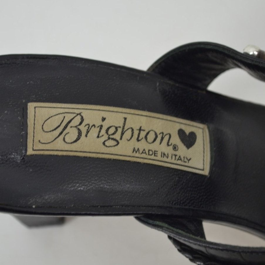 Brighton Brighton Raven Leather Black Slip On Heels Sandals Croc 8 M Size US 8 / IT 38 - 9 Thumbnail