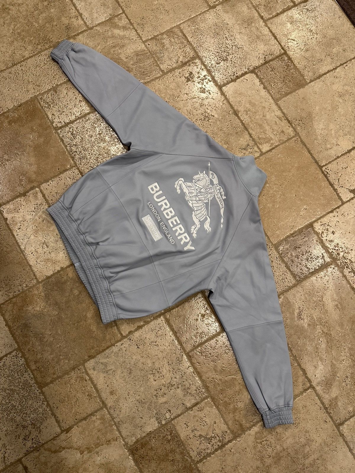 Burberry × Supreme Supreme Burberry Pastel Blue Embroidered Leather Zip Jacket Size US L / EU 52-54 / 3 - 13 Thumbnail