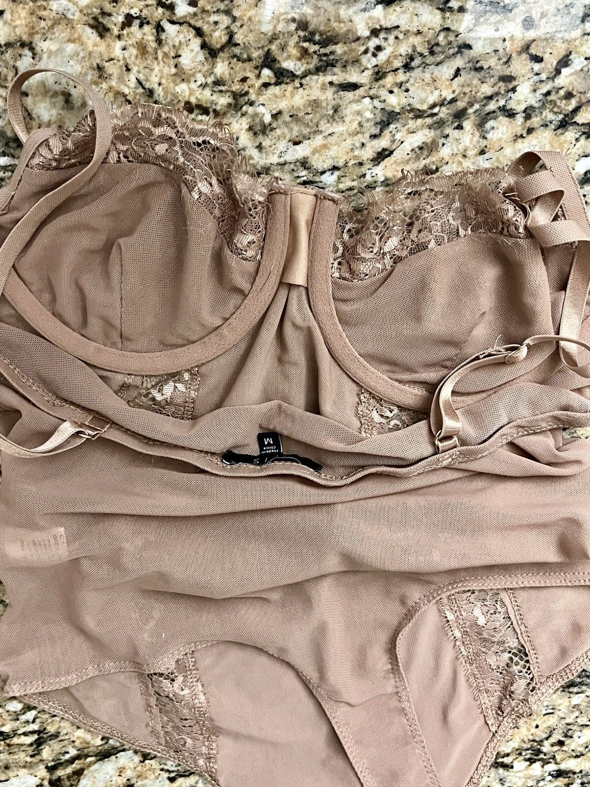 Designer Iris Tan Lace Sheer Thong Bodysuit Party Underwired M Brown Size M / US 6-8 / IT 42-44 - 12 Thumbnail