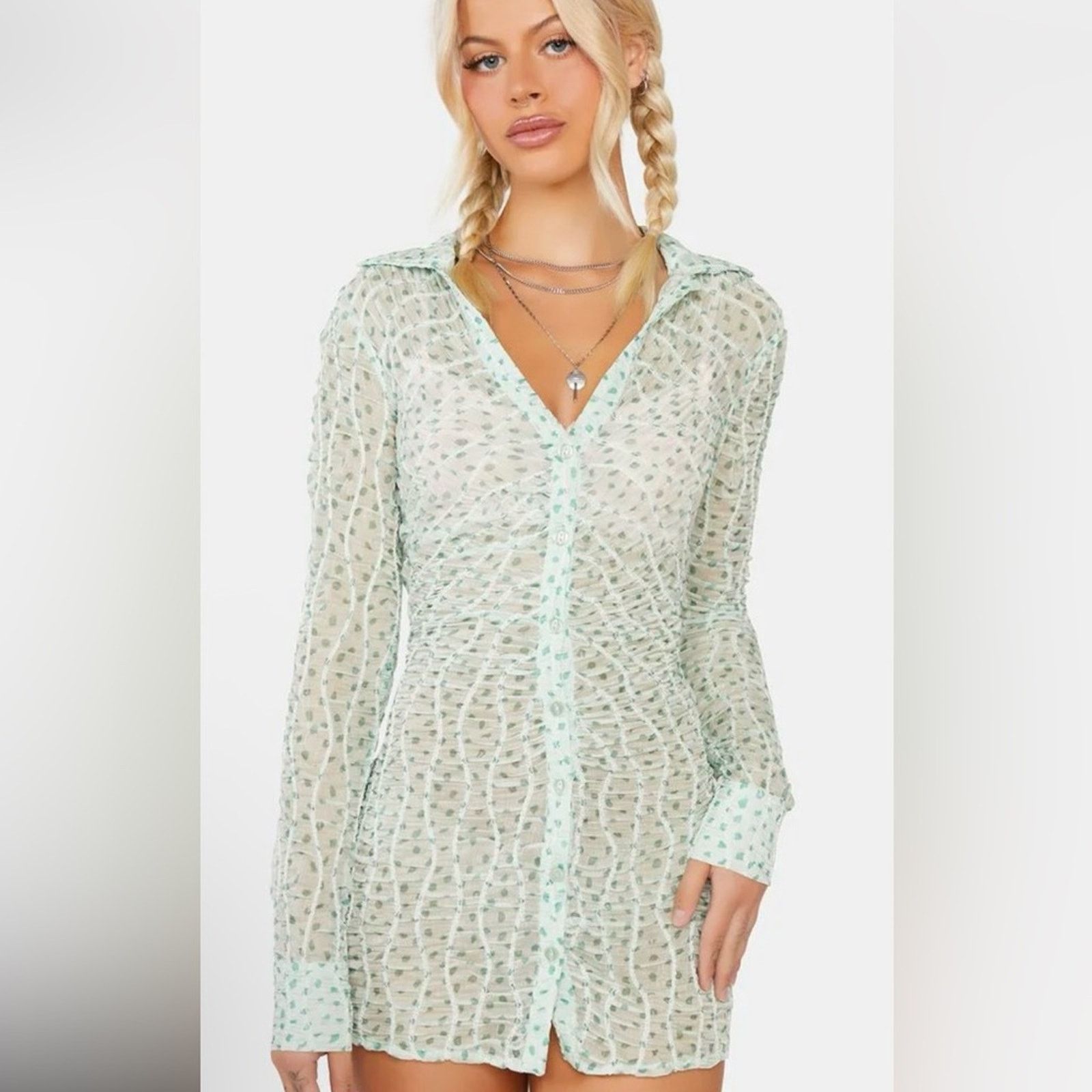 For Love & Lemons NWT For Love & Lemons $250 Green Mini dress or Tunic size S Size S / US 4 / IT 40 - 1 Thumbnail