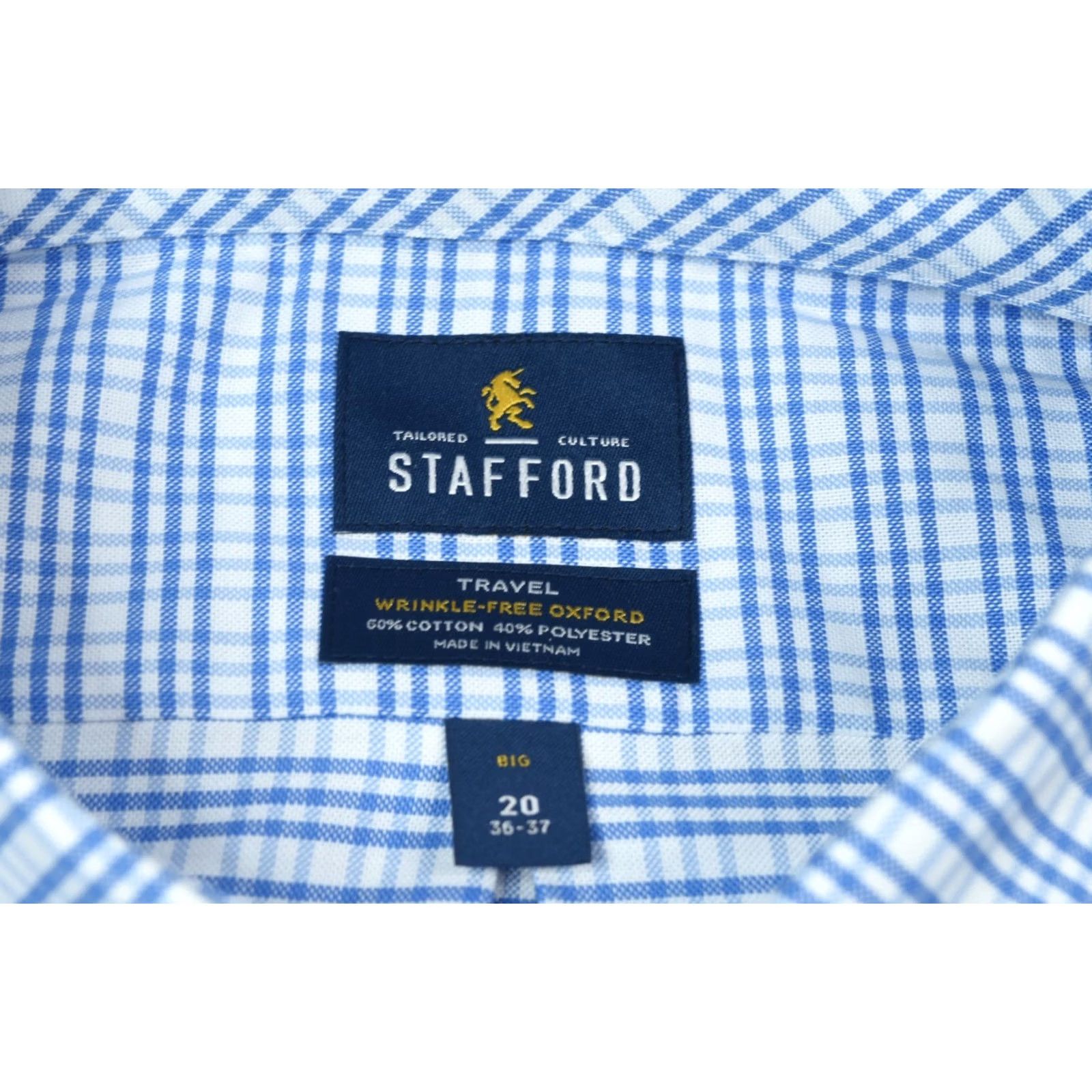 Stafford STAFFORD Travel Stretch Oxford Shirt Mens Big 20 Blue Plaid Button-Down Shirt Size US XXL / EU 58 / 5 - 7 Thumbnail