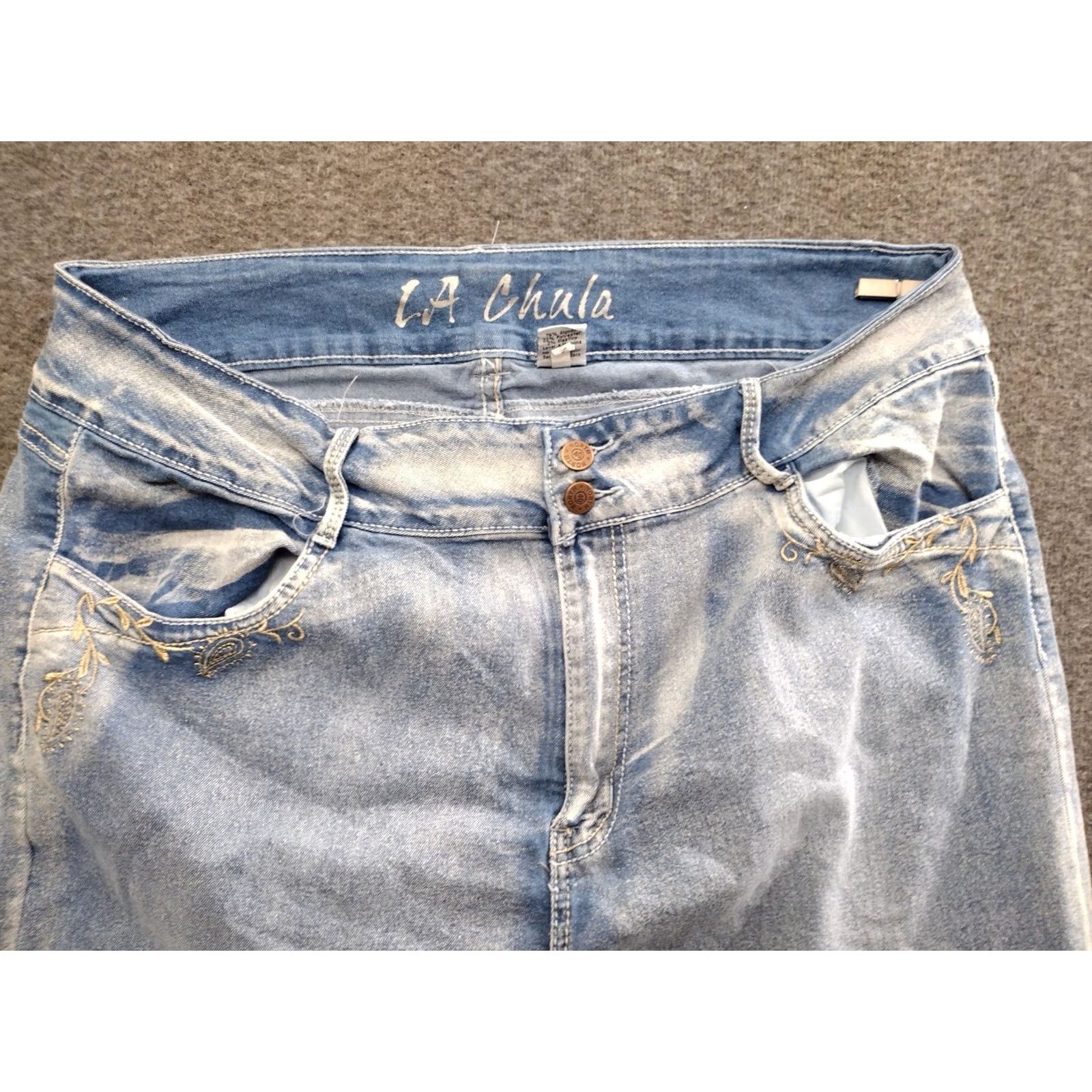 Vintage La Chula Jeans Womens High Rise Double Button Pocket Design Light Wash 22 Blue 90s Denim Jeans Womens Size 40" / US 18 - 3 Thumbnail