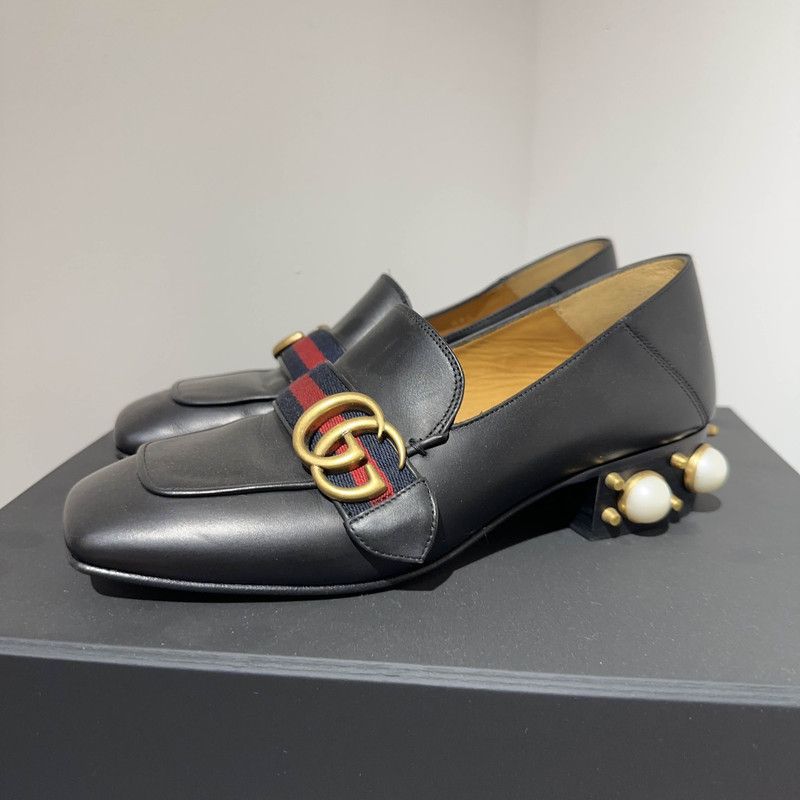 Gucci Black Double G Pearl Mary Jane Shoes 0079