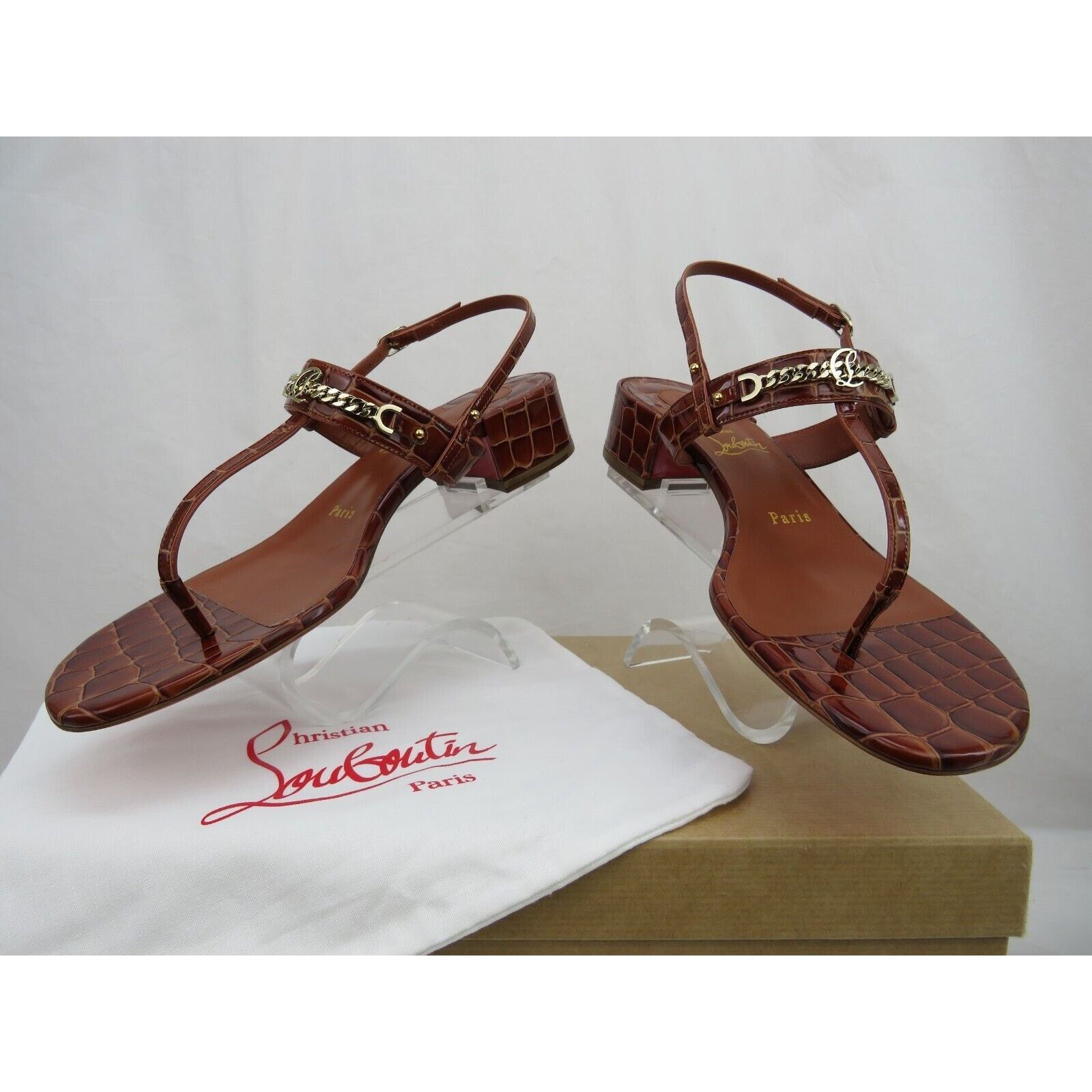 Christian Louboutin LOUBOUTIN MJ BROWN GOLD CHAIN CL LOGO THONG SANDALS 40.5 10 Size US 10.5 / IT 40.5 - 8 Thumbnail