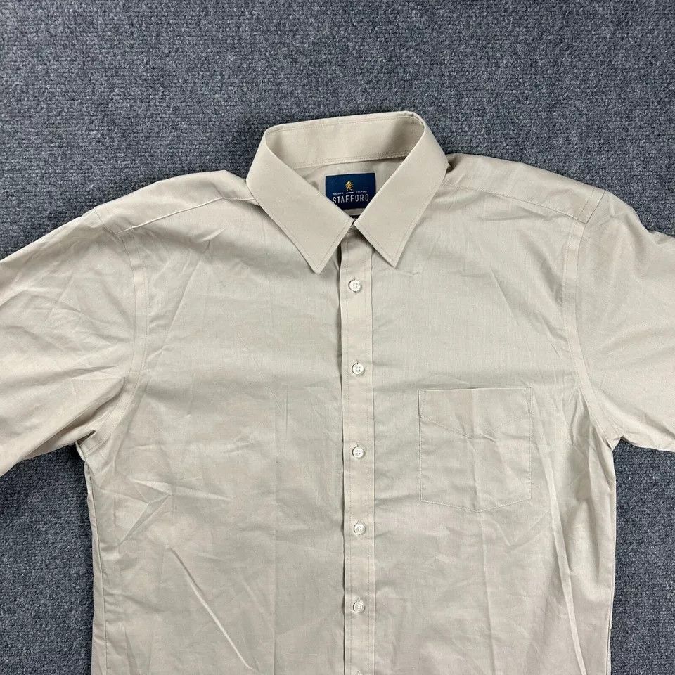 Stafford Stafford Shirt Mens 16 Regular Fit Travel Broadcloth Button Size US L / EU 52-54 / 3 - 2 Thumbnail