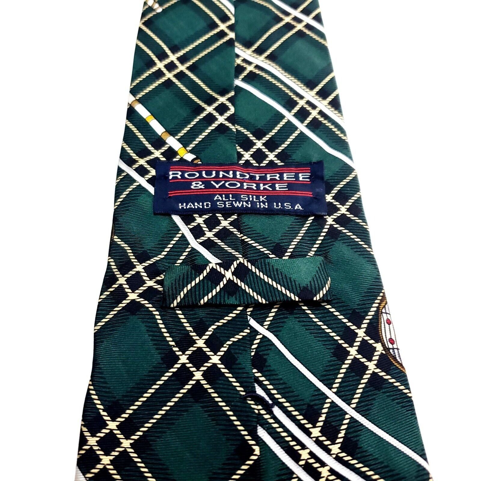 Roundtree & Yorke Roundtree & Yorke Green Silk Tie Woven Glen Check Golf Club Size ONE SIZE - 5 Thumbnail