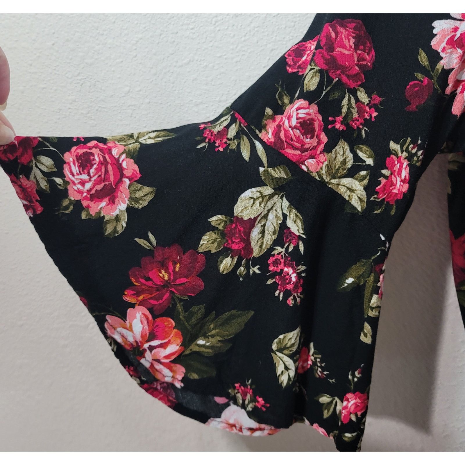 Other Ambiance Black Pink Red Flora Print Romper 3X Plus Ruffle Size 38" / US 16 / IT 52 - 2 Thumbnail