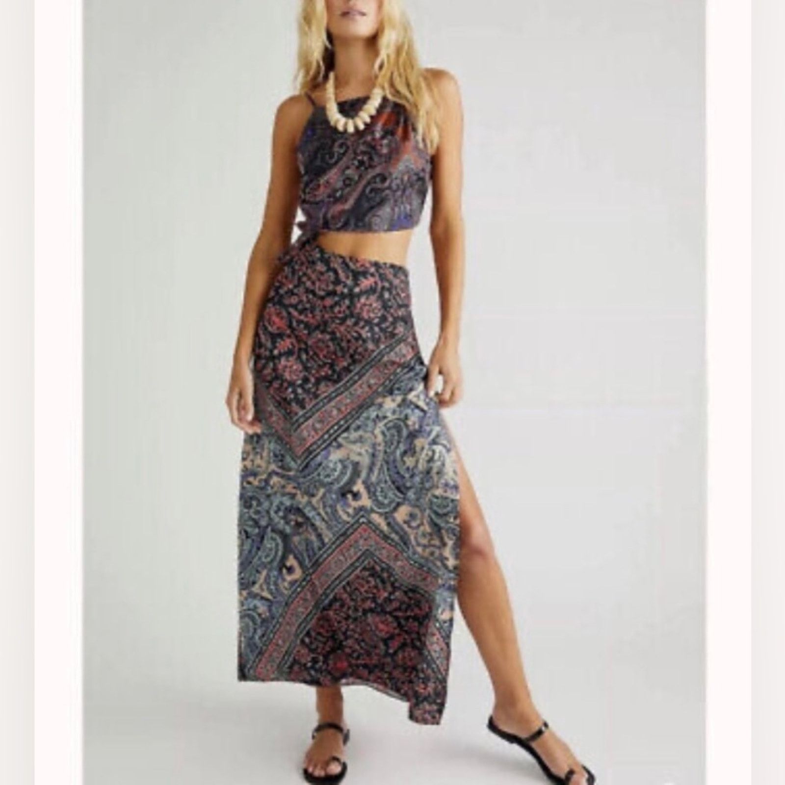 image of Free People Ingrid Midi Dress In Nightlight Combo NWT Size 8 in Purple, Women's